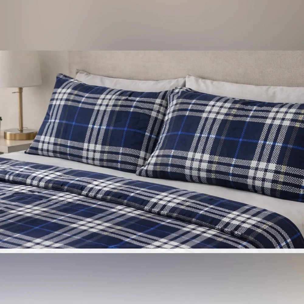 Brand New Plaid Sheet Set Queen Blue Gray White Bedding Set 4 Piece Twin XL
